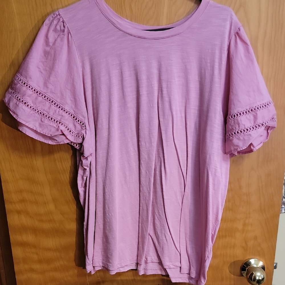 Torrid Pink Short Sleeve Tee with Lace Detail